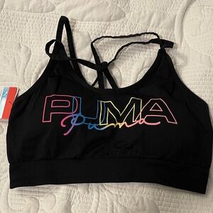 NWT Puma Sports Bra - Black with Multicolored Logo - Medium